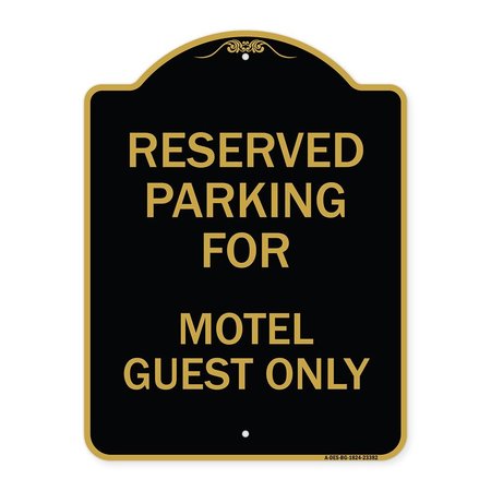 SIGNMISSION Parking Reserved for Motel Guest Only, Black & Gold Aluminum Sign, 18" x 24", BG-1824-23382 A-DES-BG-1824-23382
